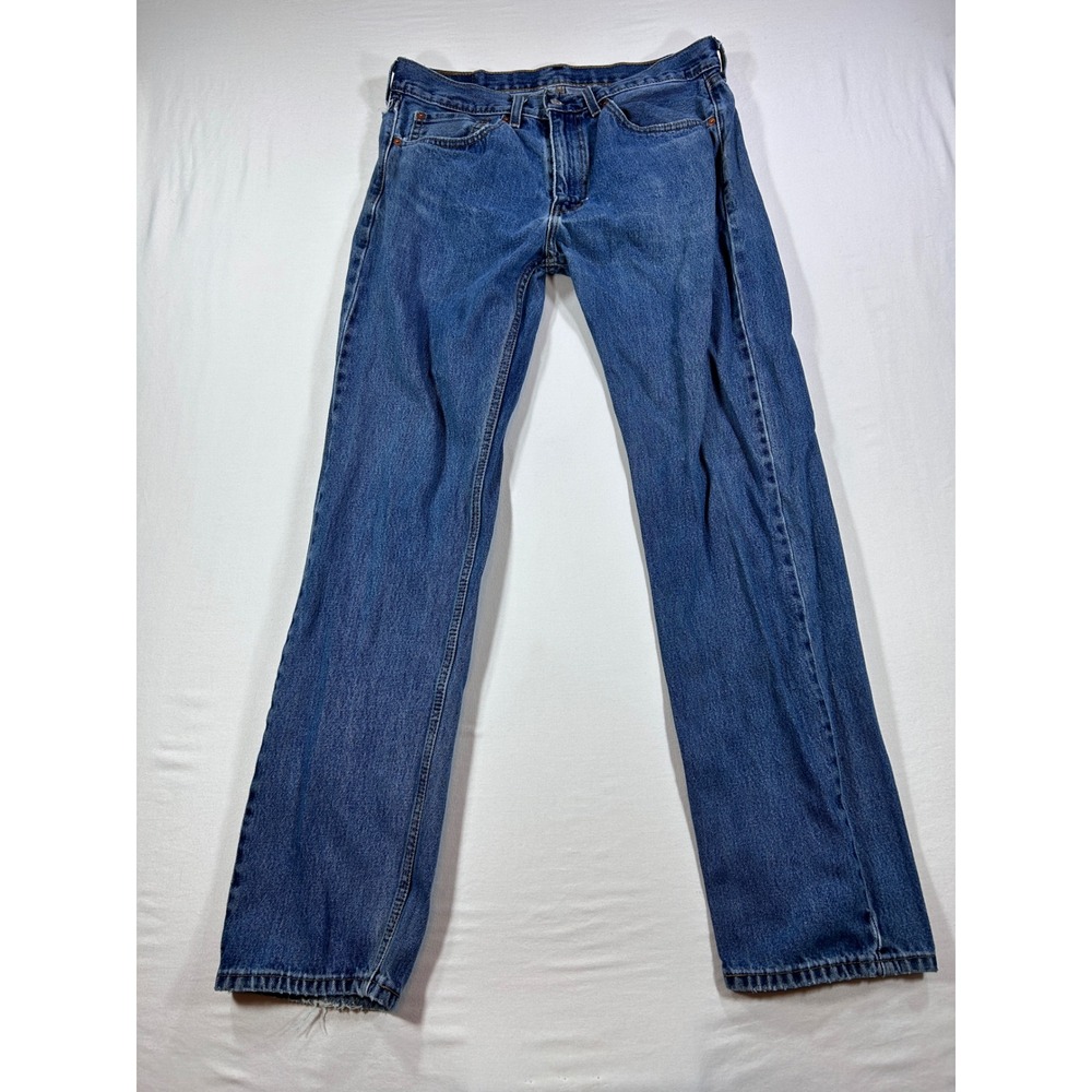 Levis 505 Regular Fit Straight Leg Jeans Blue Denim 34x34  Distressed